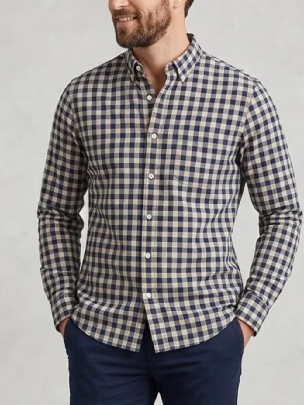 J.Crew Flex Washed Slim Untucked Gingham Shirt Blue & Cream Large